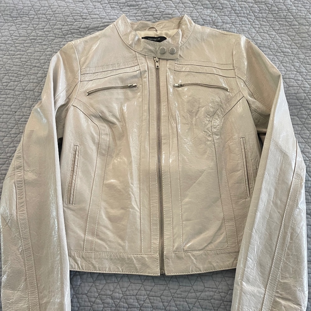 Arden B Cream Leather Zip-Front Jacket